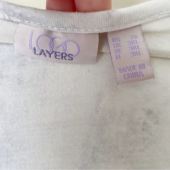 LOGO Layers Lori Goldstein | Lilia Printed Tank Top Gray White Rayon Plus 2X - Picture 4 of 5